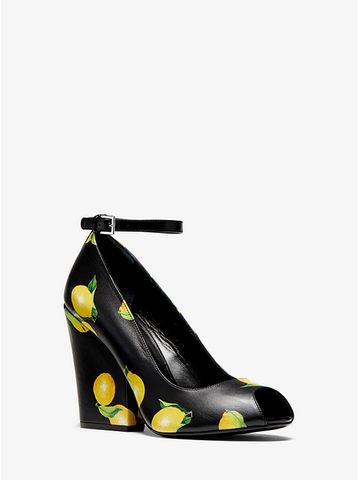 Julianne Lemon-Print Leather Peep-Toe Pump 46S0JUHP3W