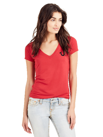 CRYSTAL CLASSIC LOGO DEEP V NECK TEE 200317