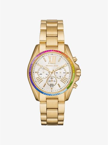 Oversized Bradshaw Rainbow Pavé Gold-Tone Watch MK6583