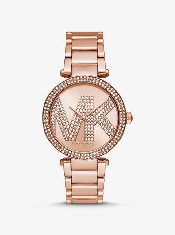 Oversized Parker Pavé Logo Rose Gold-Tone Watch MK6660