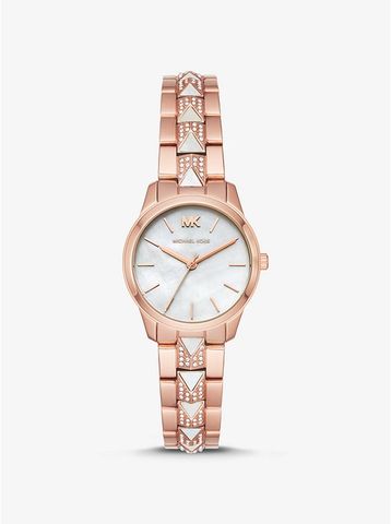 Petite Runway Mercer Pavé Rose Gold-Tone and Pearl Watch MK6674