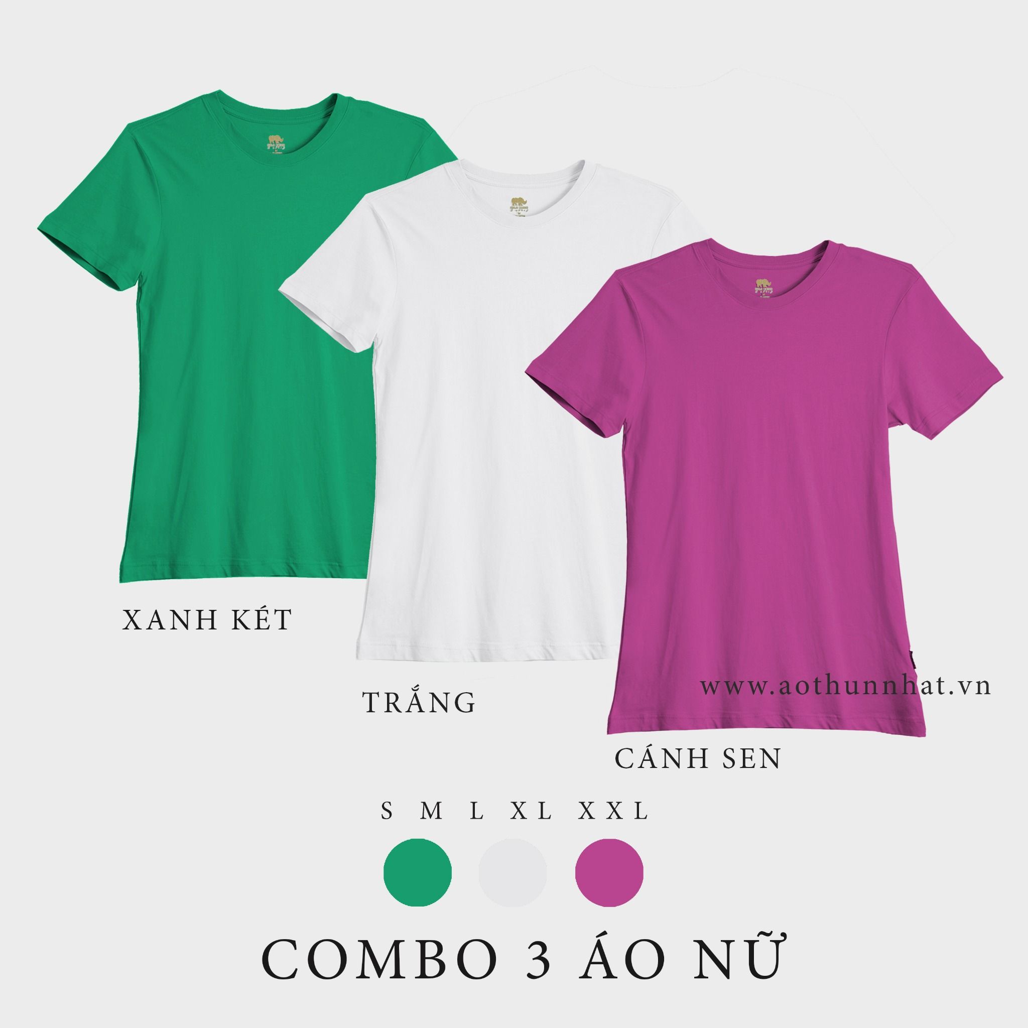  COMBO 3 ÁO NỮ  - COTTON 100% THOÁT NHIỆT SIÊU MÁT, SIÊU NHẸ - Xanh Két, Trắng, Cánh Sen 