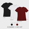  COMBO 3 ÁO NỮ  - COTTON 100% THOÁT NHIỆT SIÊU MÁT, SIÊU NHẸ - Trắng, Đen, Đô Japan 