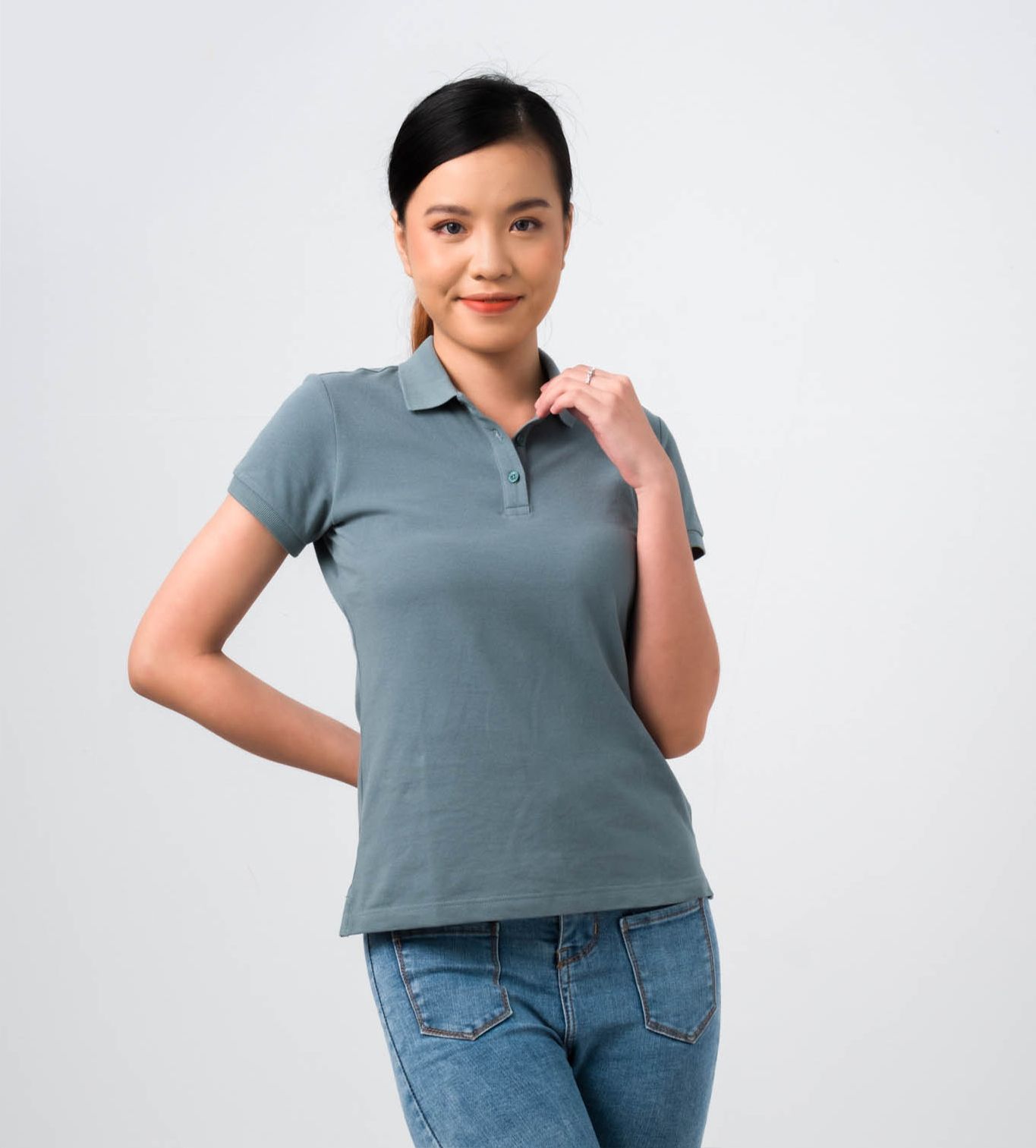  POLO NỮ 100% COTTON - Màu Xanh Đá 