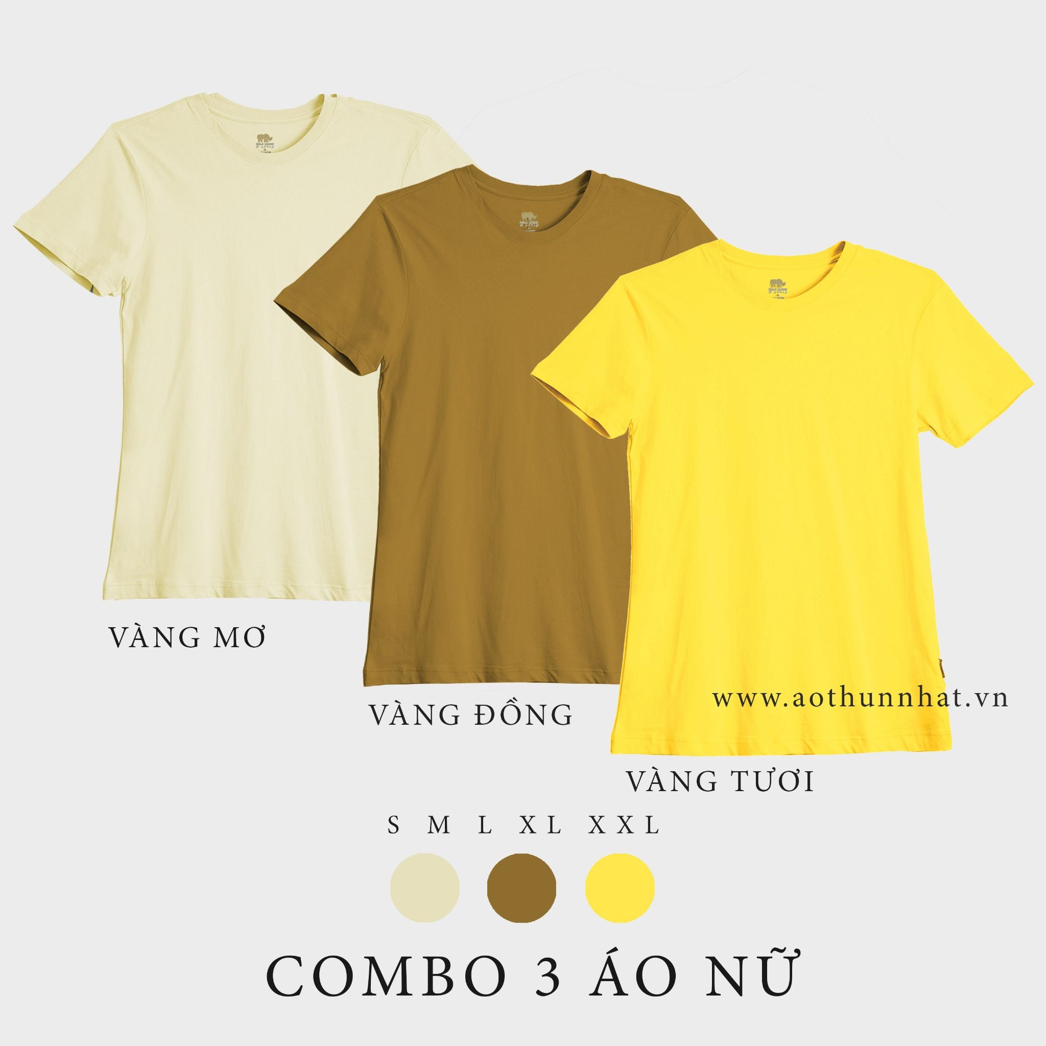  COMBO 3 ÁO NỮ  - COTTON 100% THOÁT NHIỆT SIÊU MÁT, SIÊU NHẸ - Vàng Mơ, Vàng Đồng, Vàng Tươi 