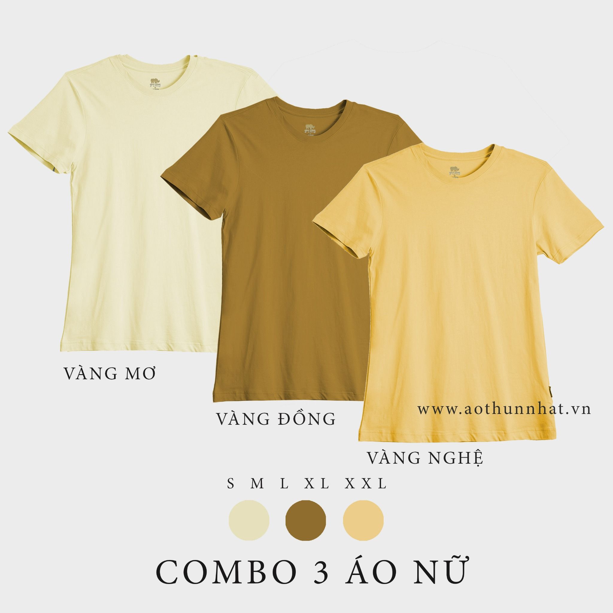  COMBO 3 ÁO NỮ  - COTTON 100% THOÁT NHIỆT SIÊU MÁT, SIÊU NHẸ - Vàng Mơ, Vàng Đồng, Vàng Nghệ 