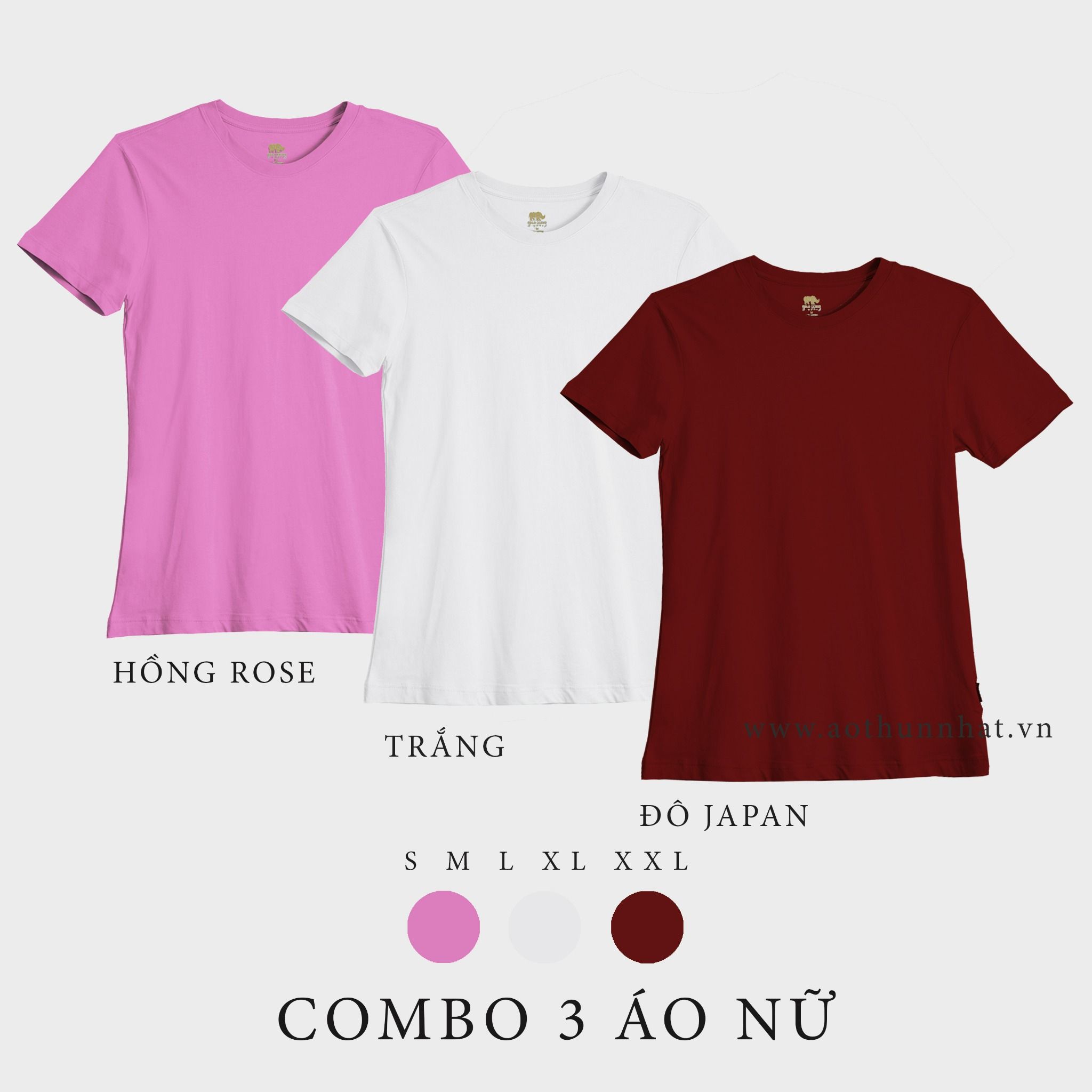  COMBO 3 ÁO NỮ  - COTTON 100% THOÁT NHIỆT SIÊU MÁT, SIÊU NHẸ - Hồng Rose, Trắng, Đô Japan 