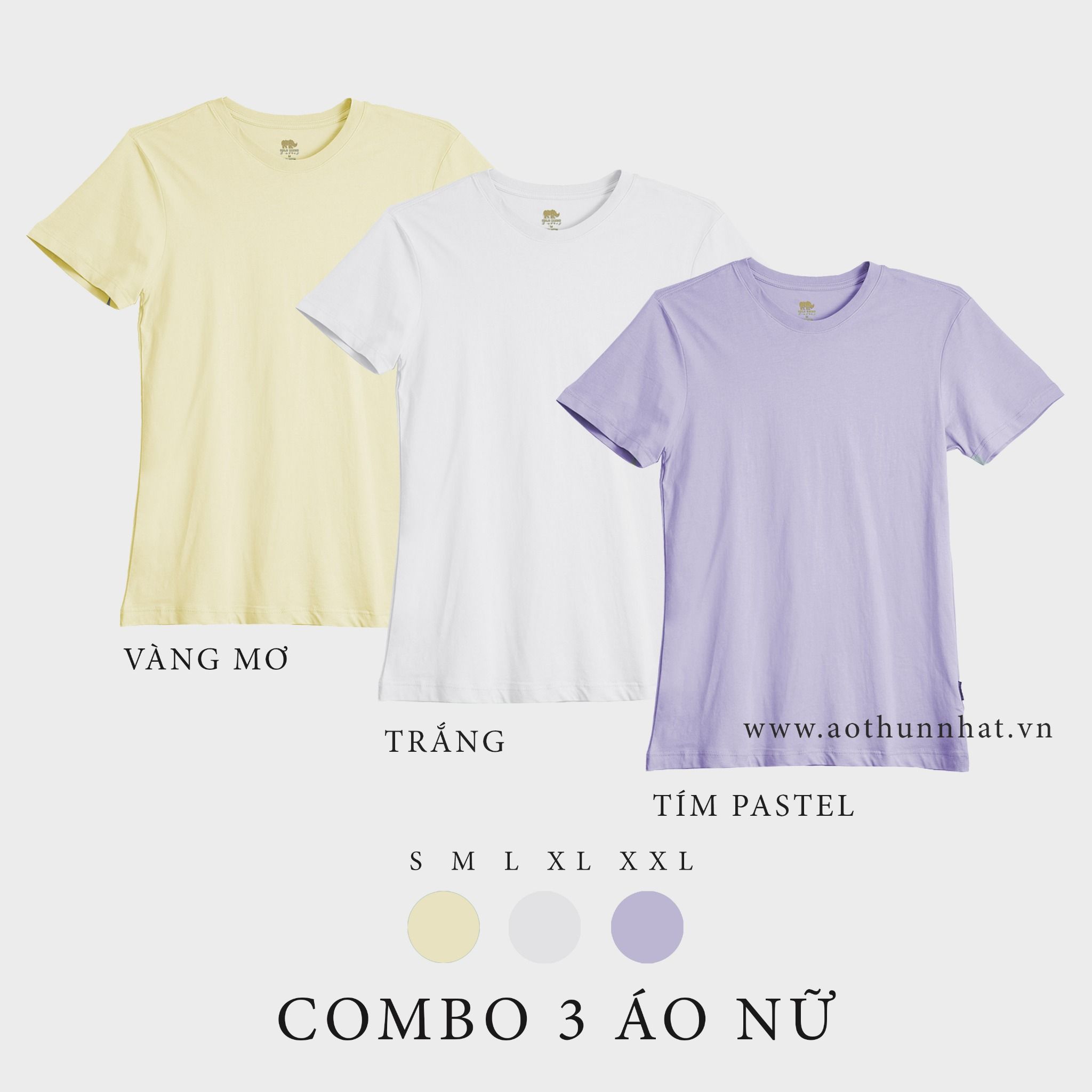  COMBO 3 ÁO NỮ  - COTTON 100% THOÁT NHIỆT SIÊU MÁT, SIÊU NHẸ - Vàng Mơ, Trắng, Tím Pastel 