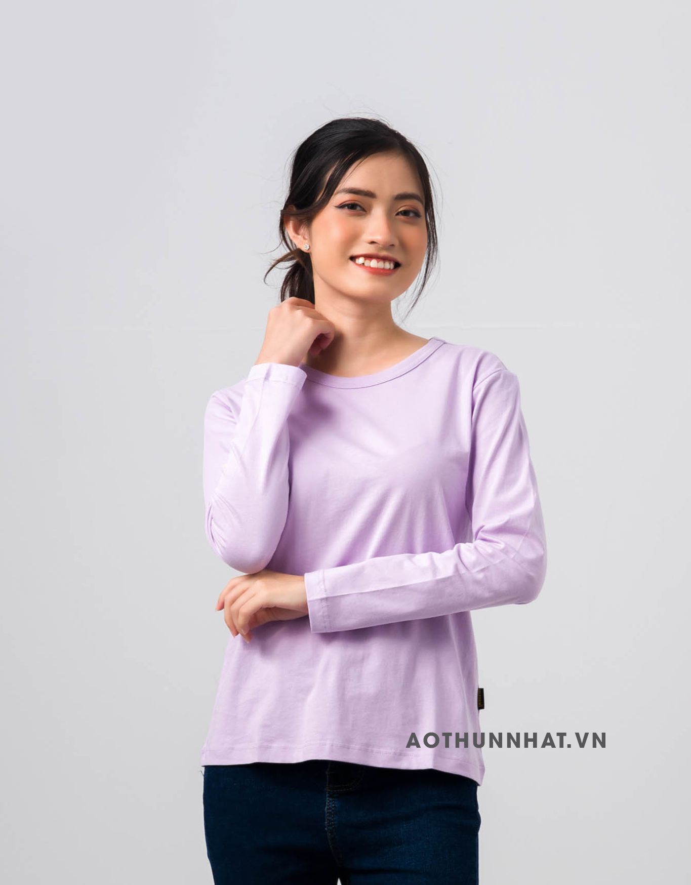  TAY DÀI NỮ 100% COTTON - Màu Tím Pastel 