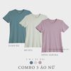  COMBO 3 ÁO NỮ - COTTON 100% THOÁT NHIỆT SIÊU MÁT, SIÊU NHẸ - Xanh đá, Bơ sữa, Hồng sakura 