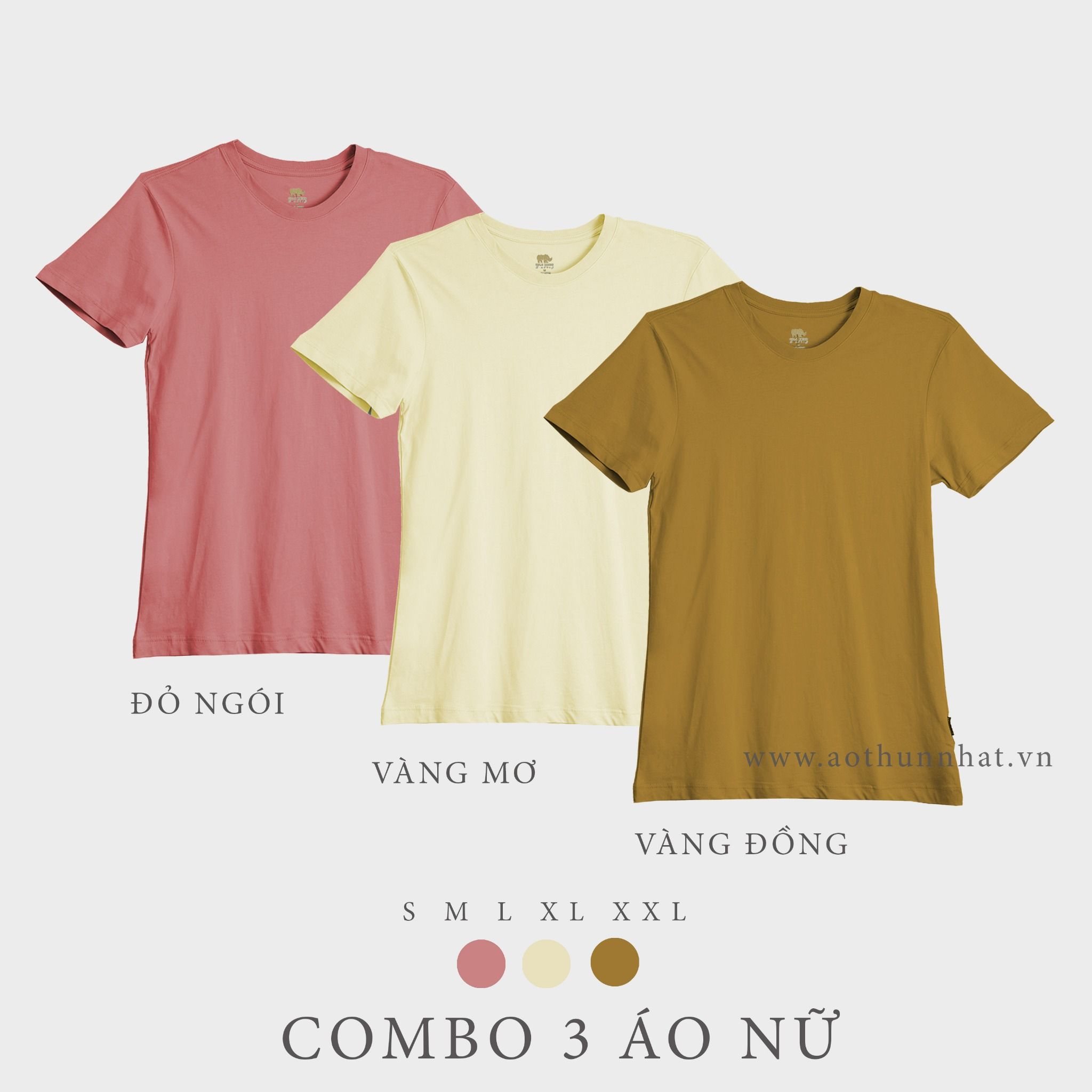  COMBO 3 ÁO NỮ - COTTON 100% THOÁT NHIỆT SIÊU MÁT, SIÊU NHẸ - Đỏ ngói, Vàng mơ, Vàng đồng 