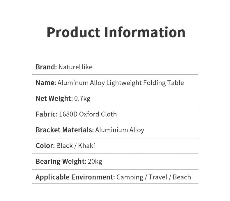 BÀN GẤP MẶT VẢI NATUREHIKE NH15Z012-S SIZE S