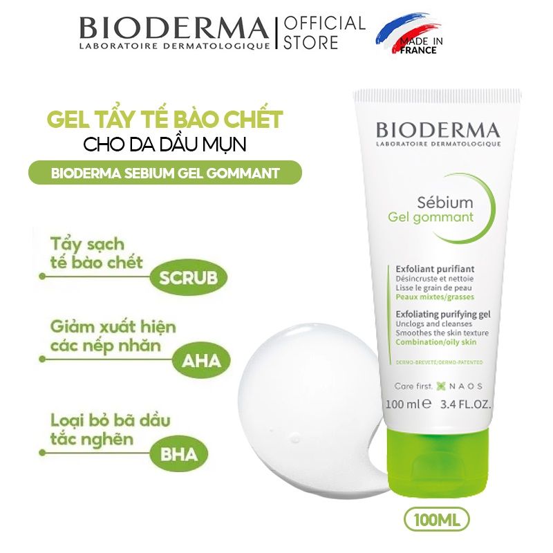 Gel Tẩy Tế Bào Chết Bioderma Cho Da Dầu Mụn Sebium Gel Gommant 100ml