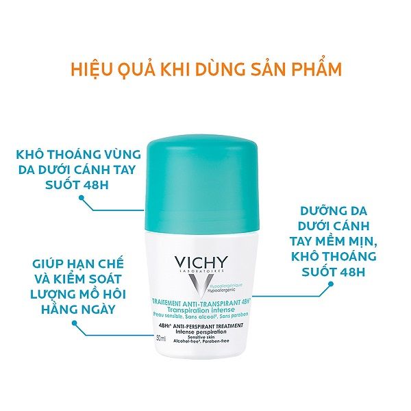 Lăn Khử Mùi Ngăn Mồ Hôi Giữ Khô Thoáng Suốt 48H Vichy Traitement Anti Transpirant 50ml