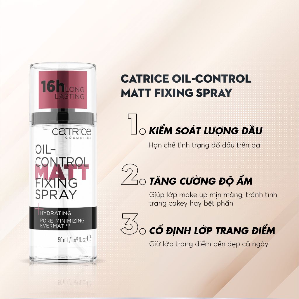 Xịt Khóa Nền Kiềm Dầu Catrice Oil-Control Matt Fixing Spray 16h Long Lasting 50ml