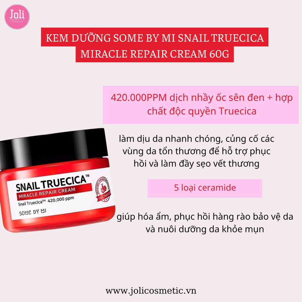 Kem Dưỡng Phục Hồi Da Mờ Thâm Sẹo Some By Mi Snail Truecica Miracle Repair Cream 60g