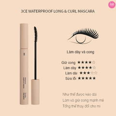 Chuốt Mi 3CE Waterproof Long & Curl Mascara