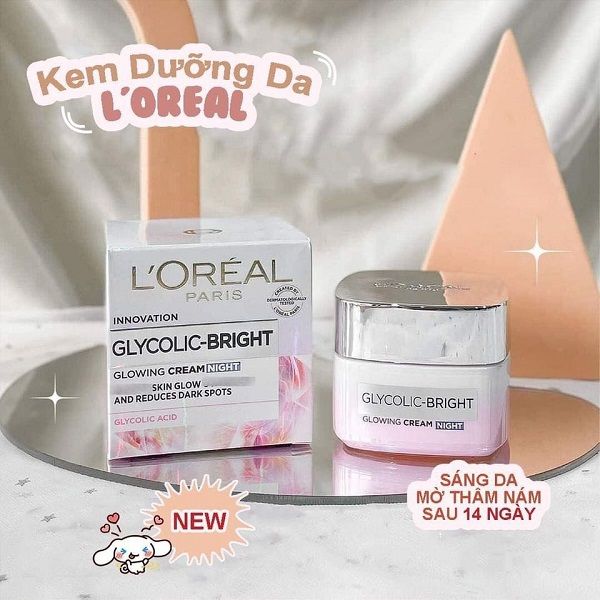 Kem Dưỡng Sáng Da Ban Đêm Loreal Paris Glycolic Bright Glowing Cream Night 50ml