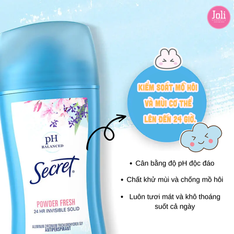 Sáp Khử Mùi Ngăn Tiết Mồ Hồi Secret pH Balanced 24HR Invisible Sold 45g