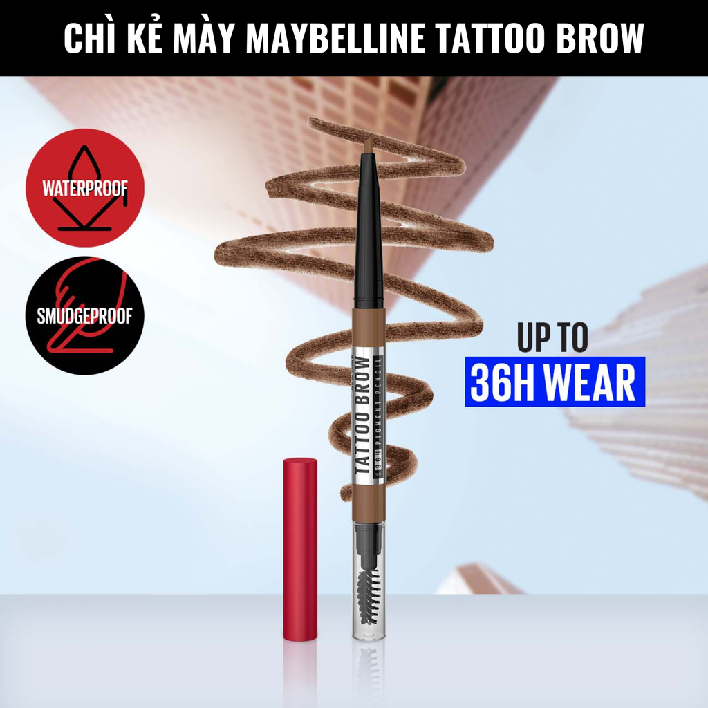 Chì Kẻ Mày Maybelline Lâu Trôi 36H Tattoo Brow Pigmented Pencil