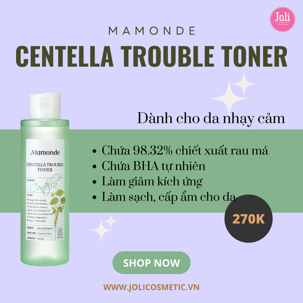 Nước Cân Bằng Mamonde Chiết Xuất Rau Má Cho Da Mụn Centella Trouble Toner 250ml