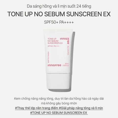 Kem Chống Nắng Nâng Tone Kiềm Dầu innisfree Tone Up No Sebum Sunscreen Ex SPF50+ PA++++ 60ml