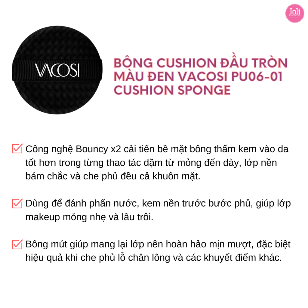 Bông Cushion Đầu Tròn Màu Đen Vacosi PU06-01 Cushion Sponge