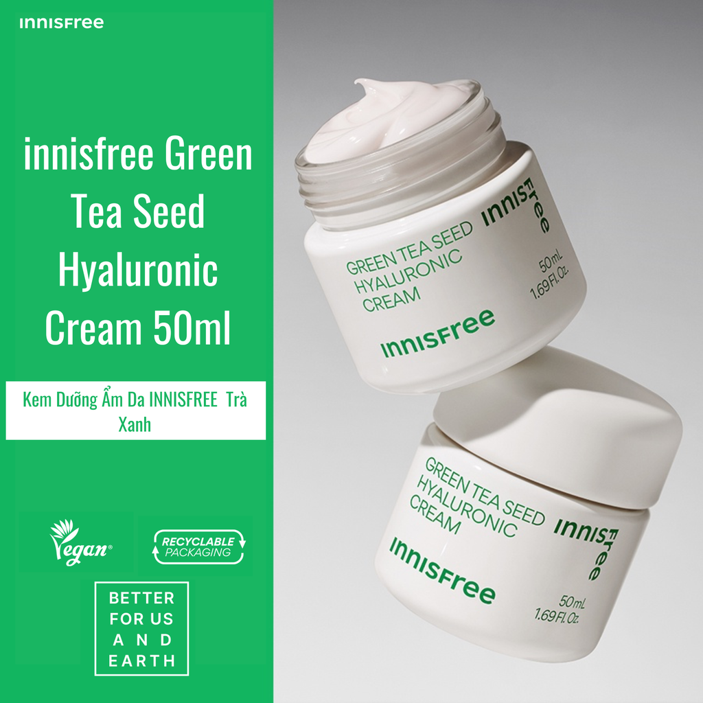 Kem Dưỡng Ẩm innisfree Green Tea Seed Hyaluronic Cream 50ml