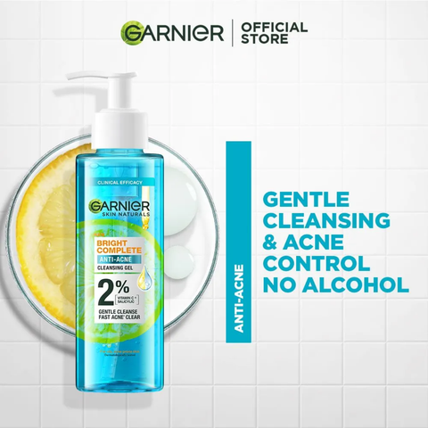 Gel Rửa Mặt Cho Da Dầu Mụn Garnier Bright Complete Anti-Acne Cleansing Gel 120ml