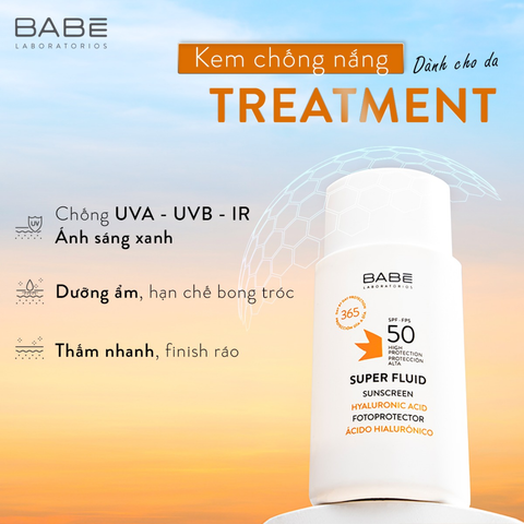 Kem Chống Nắng Dưỡng Ẩm Babe Super Fluid Sunscreen Hyaluronic Acid 50ml