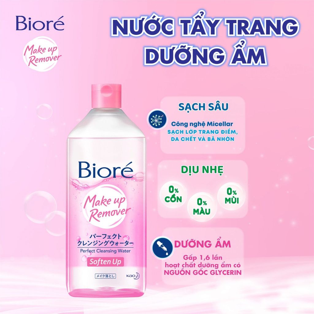 Nước Tẩy Trang Biore Soften Up Dưỡng Ẩm Da Perfect Cleansing Water 400ml