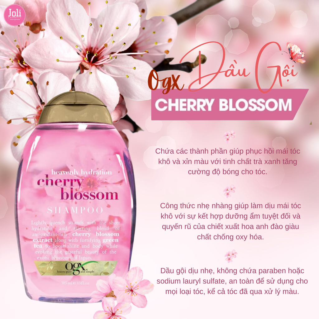 Dầu Gội Cấp Ẩm Cho Tóc OGX Heavenly Hydration + Cherry Blossom Shampoo 385ml