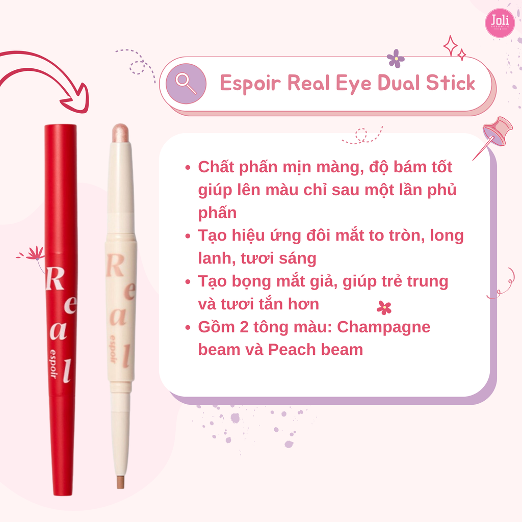 Bút Kẻ Mắt & Hightlight Có Nhũ Espoir Real Eye Dual Stick
