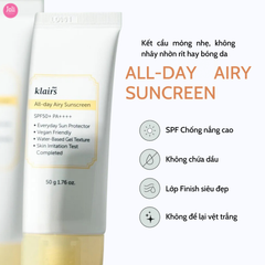 Kem Chống Nắng Ẩm Mượt Làm Dịu Da Klairs All-day Airy Sunscreen SPF50+ PA++++ 50g