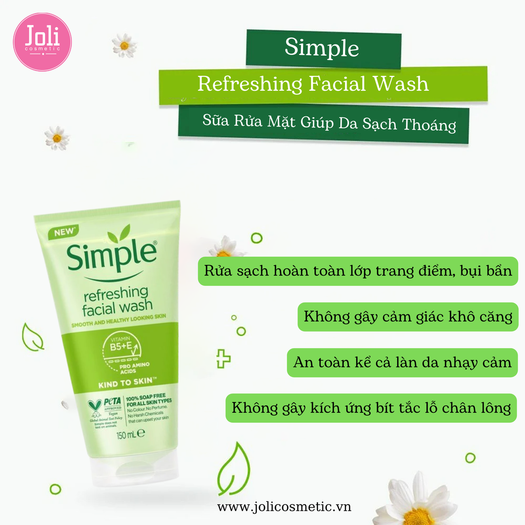 Sữa Rửa Mặt Cho Da Nhạy Cảm Simple Kind To Skin Refreshing Facial Wash 150ml