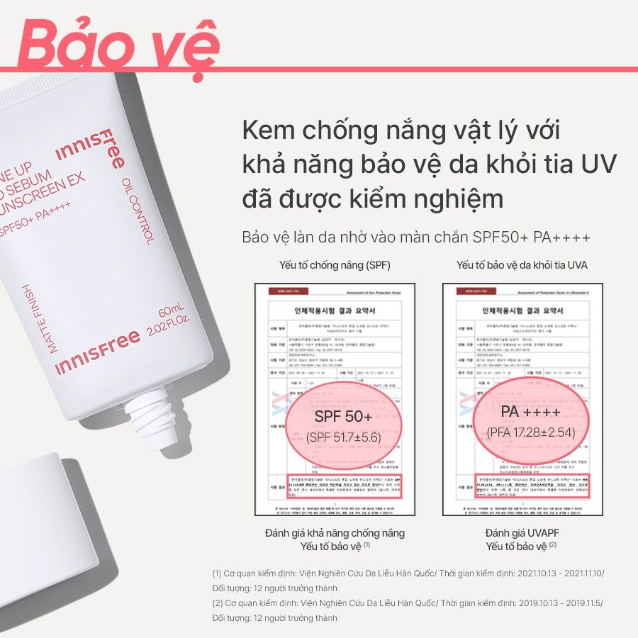 Kem Chống Nắng Nâng Tone Kiềm Dầu innisfree Tone Up No Sebum Sunscreen Ex SPF50+ PA++++ 60ml