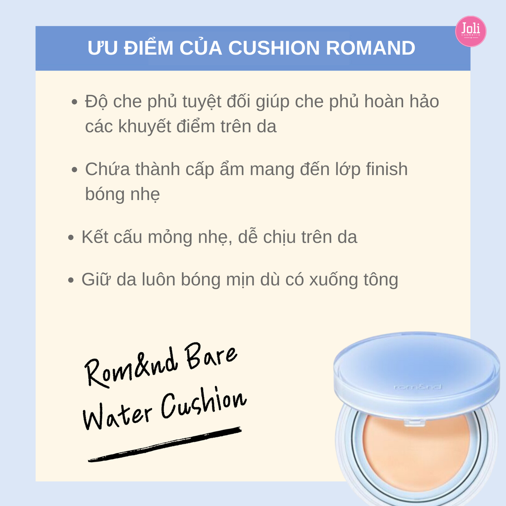 Phấn Nước Cho Da Căng Bóng Romand Bare Water Cushion SPF38 PA+++ 20g