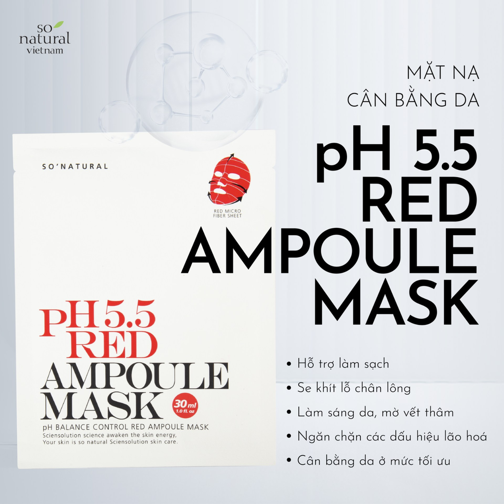 Mặt Nạ Cấp Ẩm Cân Bằng Da Cho Da Mụn So Natural pH 5.5 Red Ampoule Mask 30ml