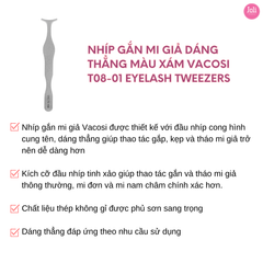 Nhíp Gắn Mi Giả Dáng Thẳng Màu Xám Vacosi T08-01 Eyelash Tweezers