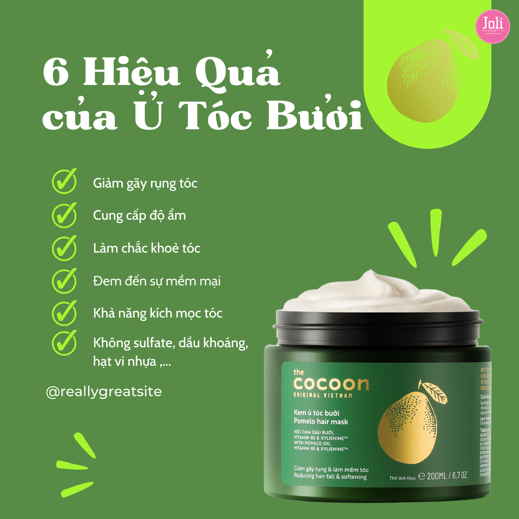 Kem Ủ Tóc Bưởi Giảm Gãy Rụng Tóc Mềm Mượt Chắc Khỏe Cocoon Pomelo Hair Mask 200ml