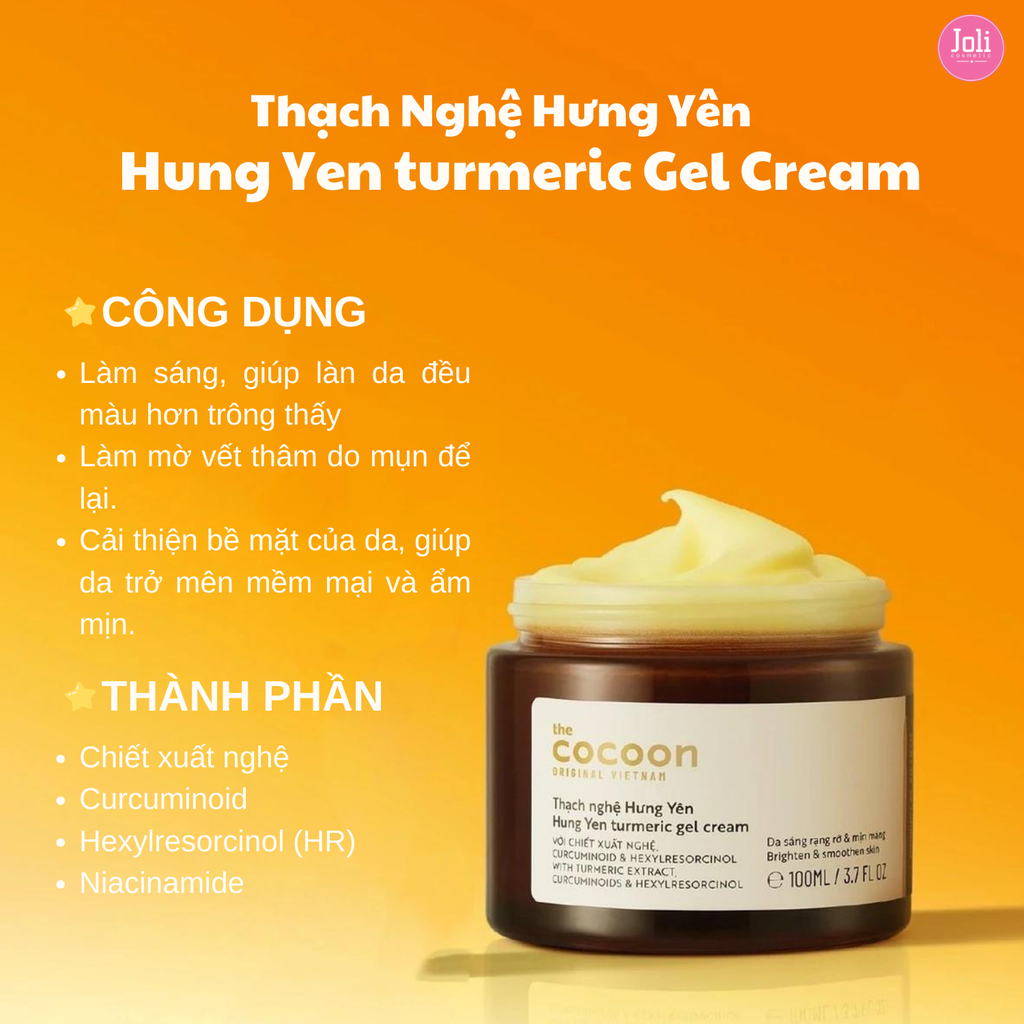 Kem Dưỡng Ẩm Làm Sáng Da Dạng Thạch Từ Nghệ Hưng Yên Cocoon Hung Yen Turmeric Gel Cream 100ml