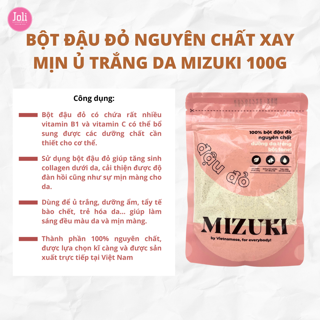 Bột Đậu Đỏ Nguyên Chất Xay Mịn Ủ Trắng Da Mizuki 100g