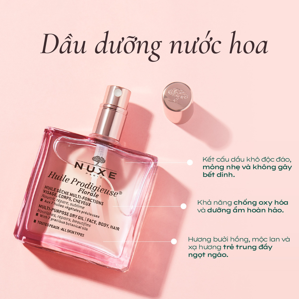 Dầu Dưỡng Đa Năng Dưỡng Ẩm Cho Da Mặt & Body Và Tóc Nuxe Huile Prodigieuse Florale Multi-Purpose Dry Oil