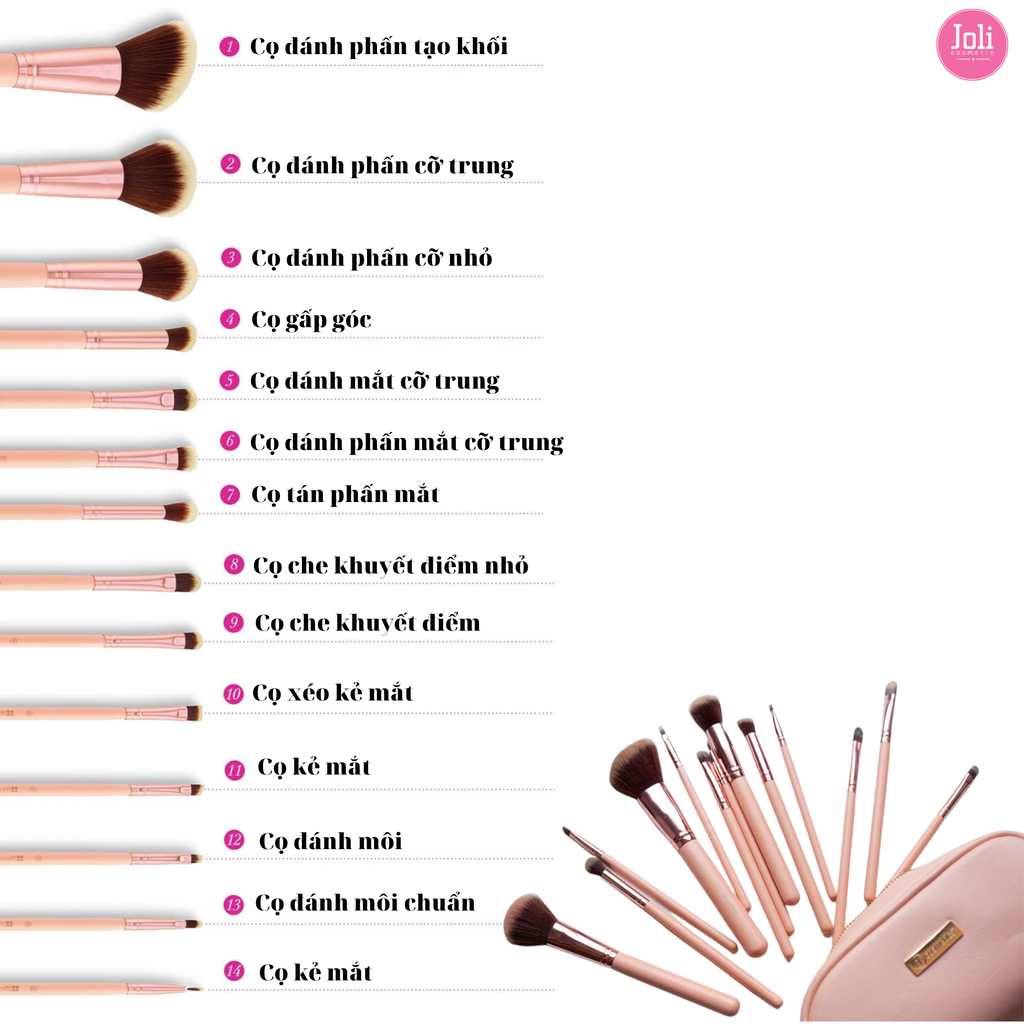 Bộ Cọ Trang Điểm 14 Cây BH Cosmetics Chic Piece Brush Set With Bag