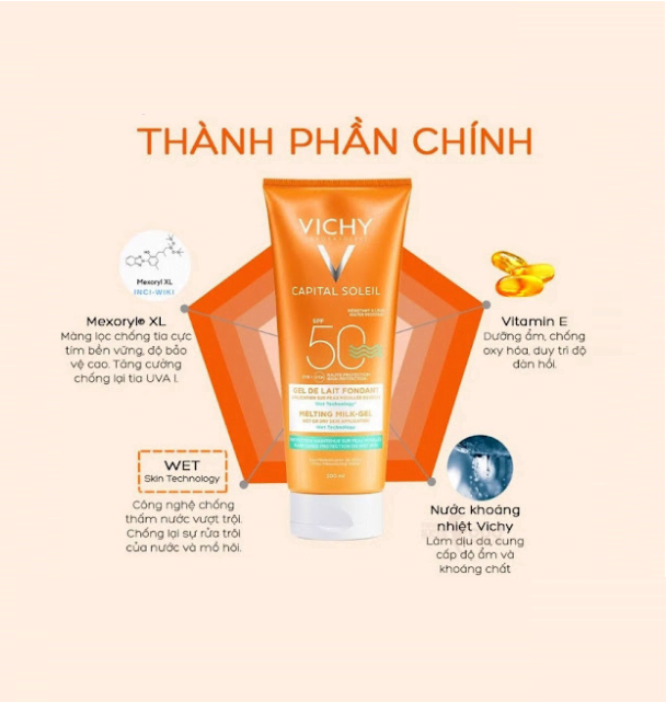 Kem Chống Nắng Dạng Gel Vichy Ideal Soleil Ultra-Melting Milk Gel SPF50 PA+++ 200ml