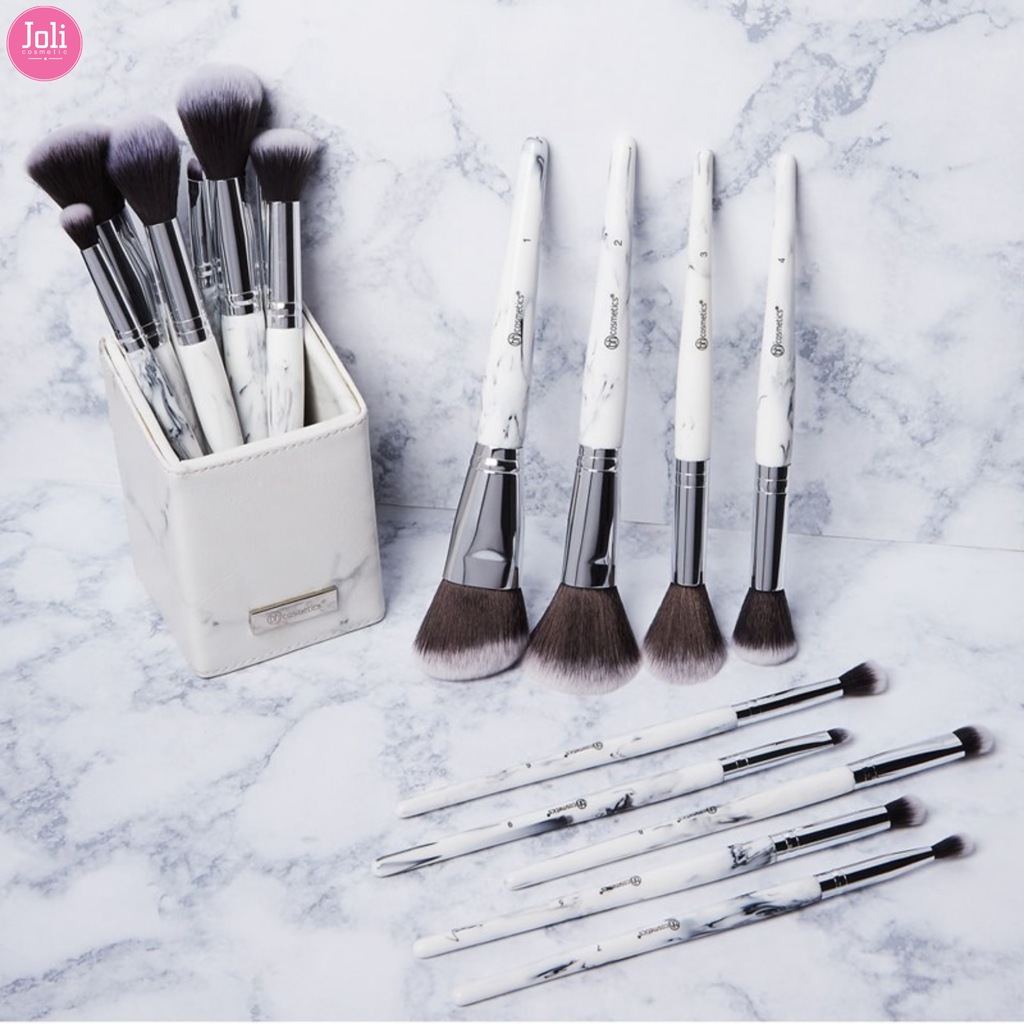 Bộ Cọ Trang Điểm 9 Cây BH Cosmetics White Marble Brush Set With Angeled Brush Holder