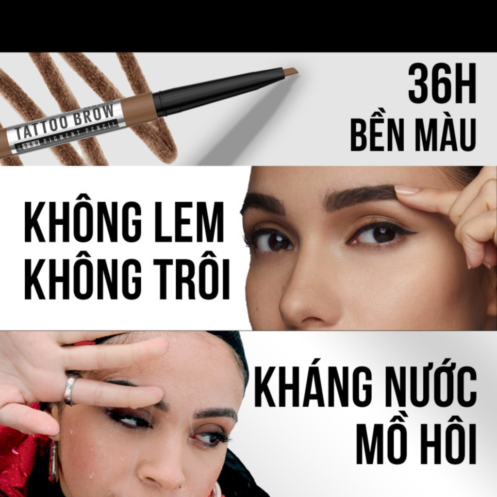 Chì Kẻ Mày Maybelline Lâu Trôi 36H Tattoo Brow Pigmented Pencil