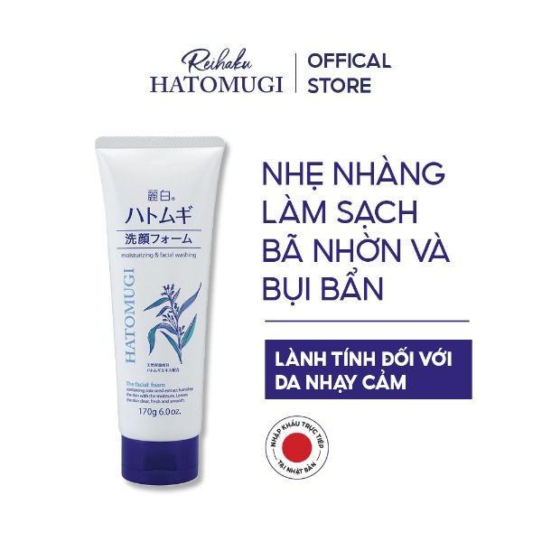 Sữa Rửa Mặt Dưỡng Ẩm Sáng Da Hatomugi Moisturizing & Facial Foam 170g