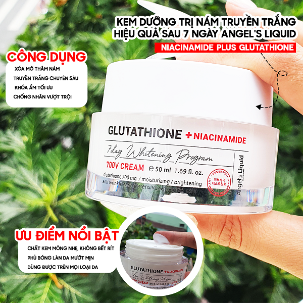 Kem Dưỡng Giảm Nám Truyền Trắng Angel's Liquid Glutathione + Niacinamide 7Day Whitening Program 700 V-Cream 50ml