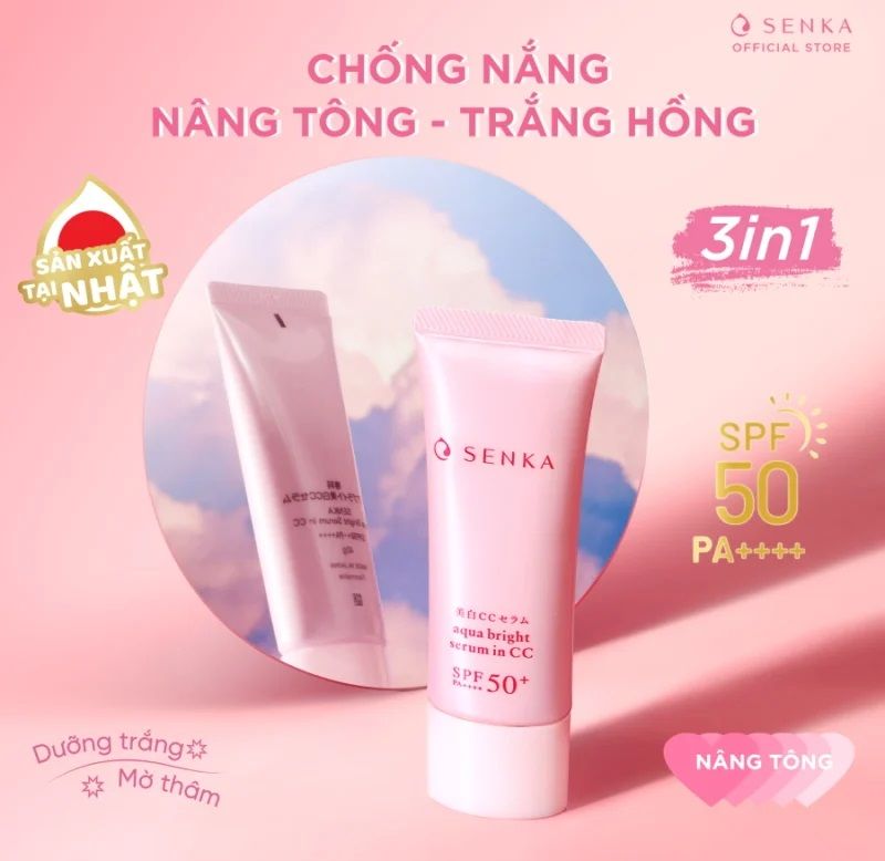 Serum Chống Nắng, Nâng Tông, Dưỡng Trắng Da Senka Aqua Bright Serum In CC SPF50+ PA++++ 40g